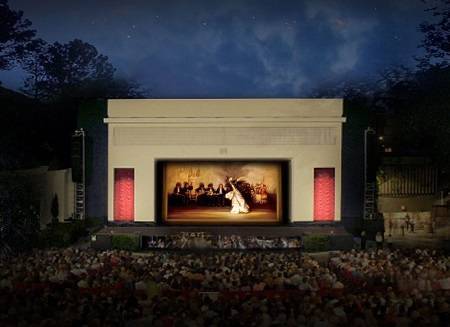 The Pageant of the Masters stage lit up at night in Laguna Beach